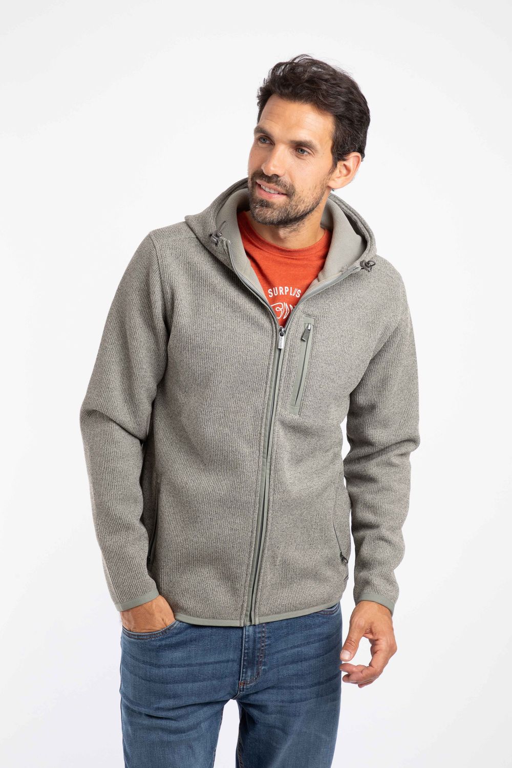Weird Fish Lockie Recycled Full Zip Bonded Fleece Hoodie Limestone