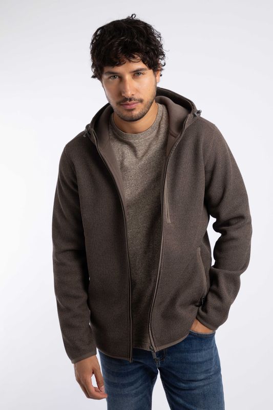 Weird Fish Lockie Recycled Full Zip Bonded Fleece Hoodie Coffee