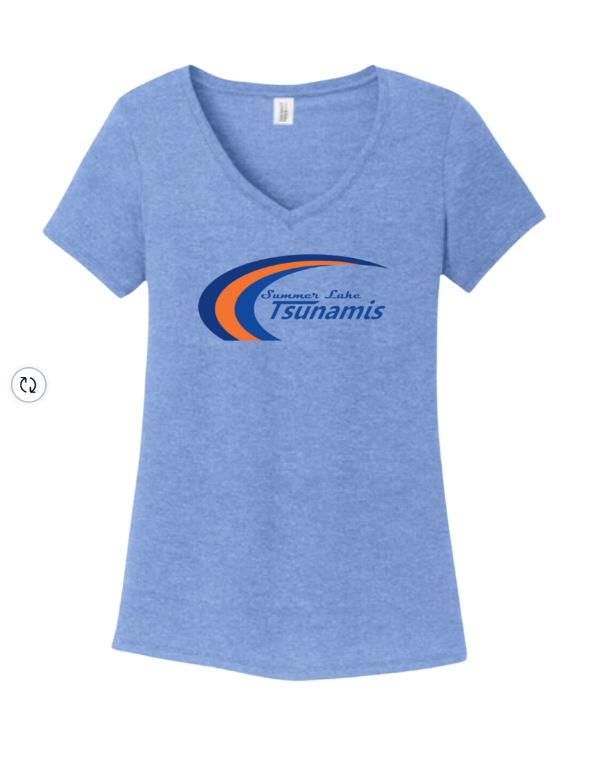 Summer Lake Tsunamis Custom Ladies V-Neck Tee - Maritime Frost or White - 3 Design Options
