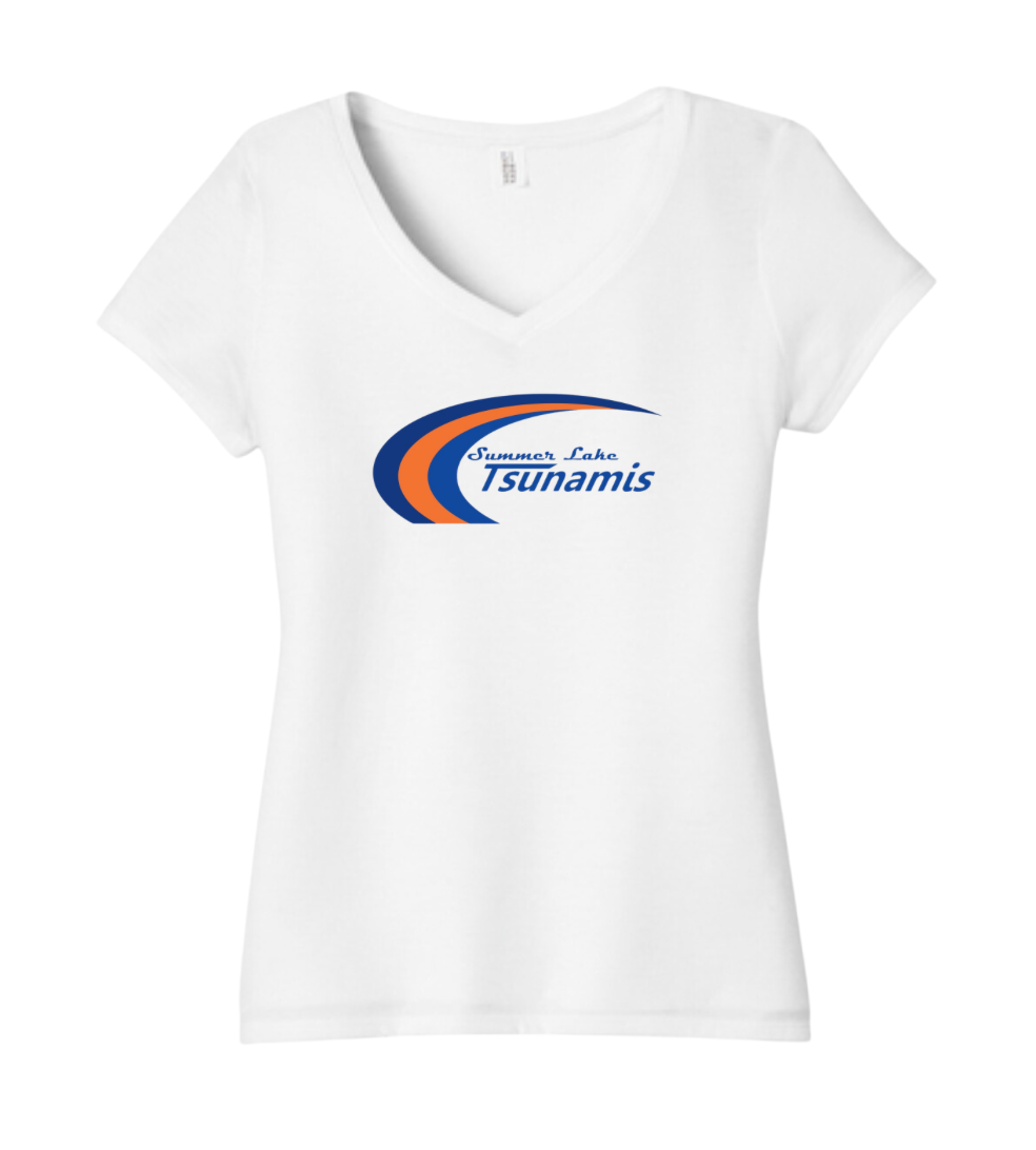 Summer Lake Tsunamis Custom Ladies V-Neck Tee - Maritime Frost or White - 3 Design Options