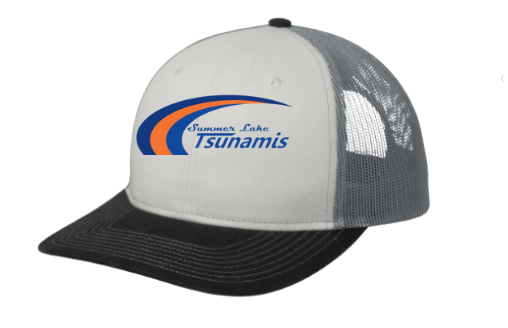 Summer Lake Tsunamis Custom Embroidered Snapback Trucker Cap Hat- White/Black/Grey