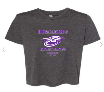 The Highlands Custom Ladies Flowy Crop Top Tee - White, Dark Grey Heather or Black