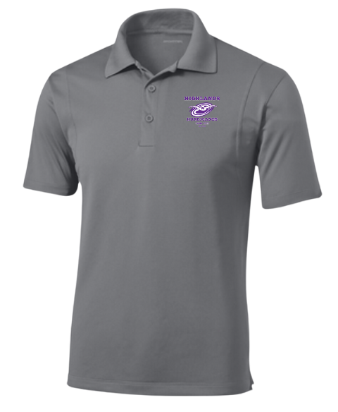 The Highlands Custom Mens Embroidered Moisture Wick Polo - Concrete Grey