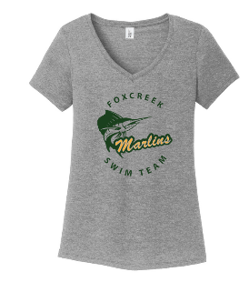 Foxcreek Marlins Custom Team Ladies V-Neck Tee - White or Grey Frost