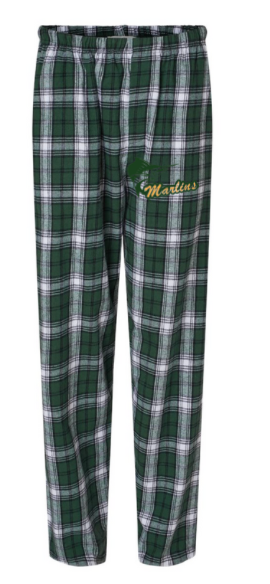 Foxcreek Marlins Custom Flannel Pajama Pants - Green/White Plaid- Youth and Adult