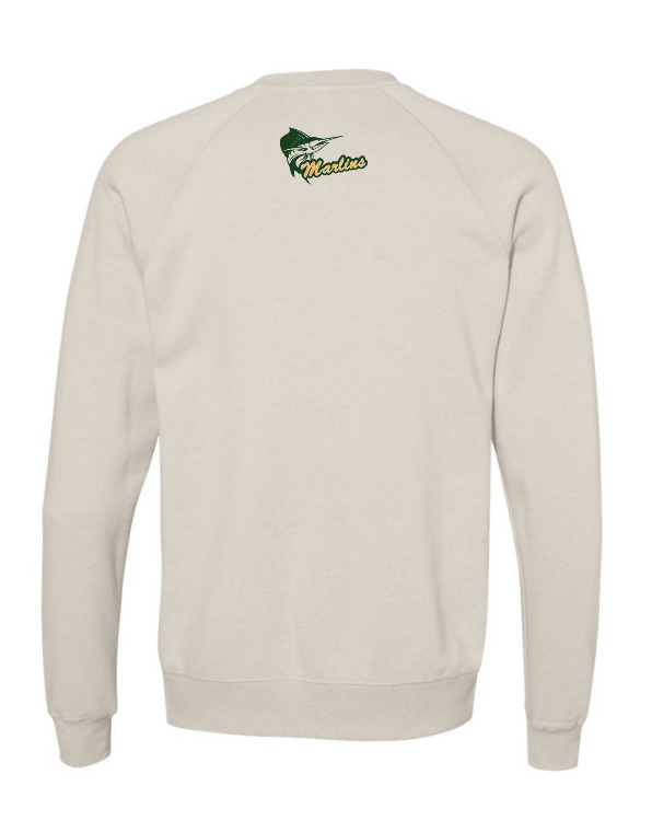 Foxcreek Marlins Custom Varsity Crew Sweatshirt with Embroidery & Tackle Twill - Stone Heather