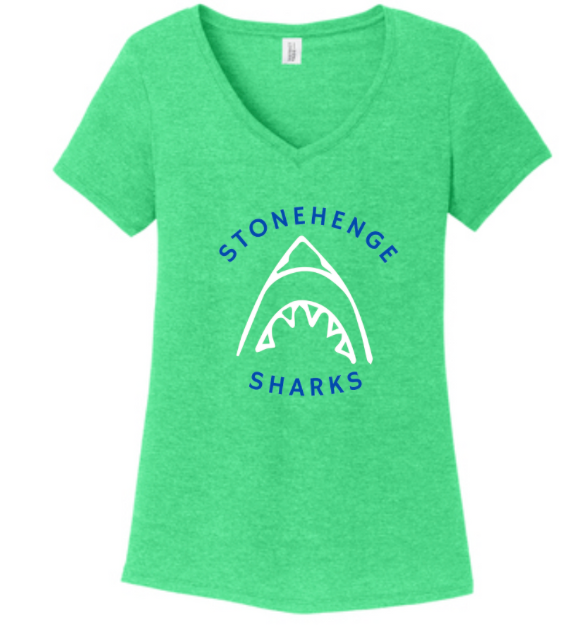 Stonehenge Sharks Custom Team Ladies V-Neck Tee - Maritime Frost or Green Frost