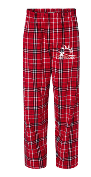 Bayhill Pointe Torpedoes Custom Team Flannel Pajama Pants - Red/White Plaid - Youth & Adult Sizes