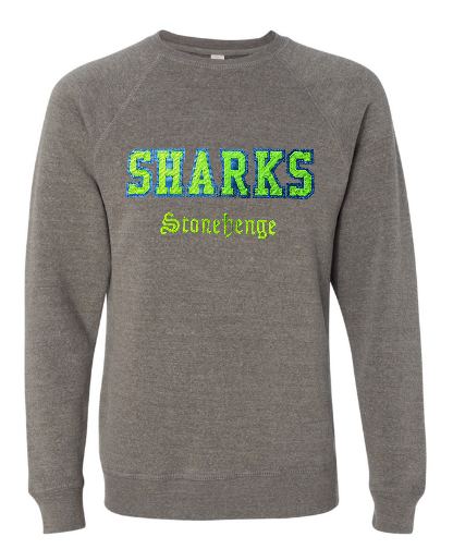 Stonehenge Sharks Custom Varsity Crew Sweatshirt with Embroidery & Tackle Twill