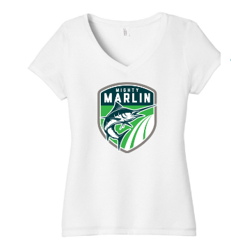 Smoketree Mighty Marlin Ladies V-Neck Tee - White