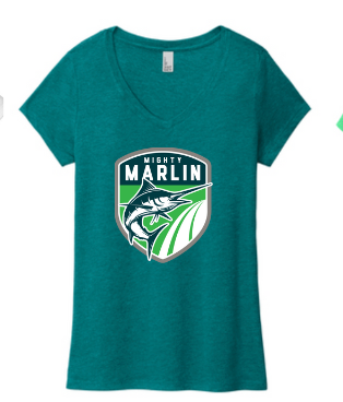 Smoketree Mighty Marlin Ladies V-Neck Tee - Heather Teal
