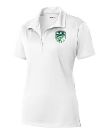 Smoketree Mighty Marlin Ladies Moisture Wick Polo with Embroidered Logo- White