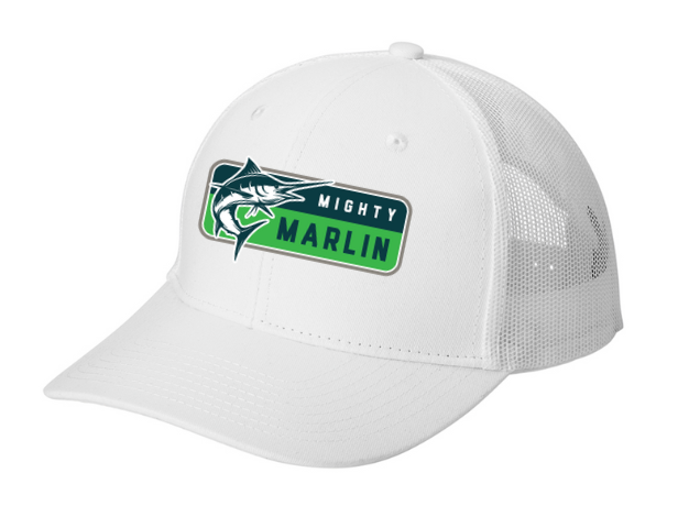 Smoketree Mighty Marlin Custom Embroidered Snapback Trucker Cap Hat- White