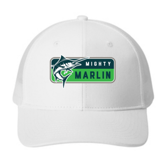 Smoketree Mighty Marlin Custom Embroidered Snapback Trucker Cap Hat- White