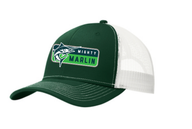 Smoketree Mighty Marlin Custom Embroidered Snapback Trucker Cap Hat- Dark Green/White
