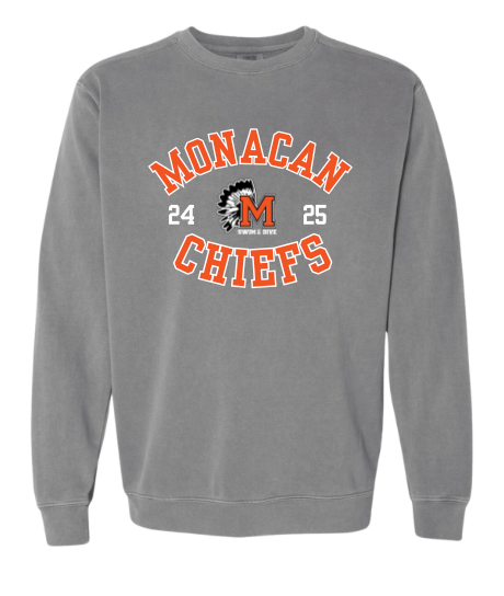 Monacan Chiefs Team Crew Neck Sweatshirt Comfort Colors Grey