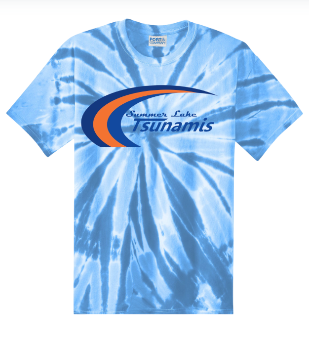​Summer Lake Tsunamis Custom Tie Dye Tee T-Shirt - Light Blue - 3 Design Options - Youth & Adult Sizes