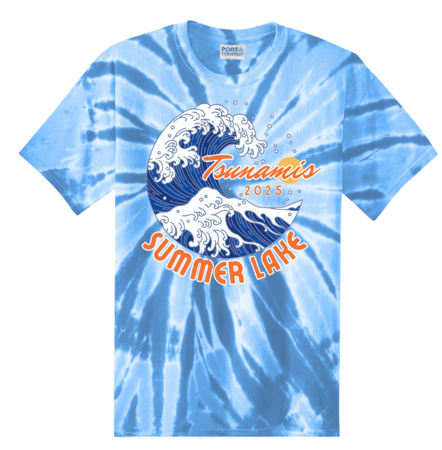 Summer Lake Tsunamis Custom Tie Dye Tee T-Shirt - Light Blue - 3 Design Options - Youth & Adult Sizes