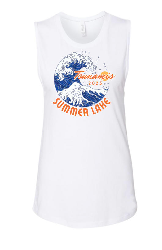 Summer Lake Tsunamis Custom Ladies Muscle Tank Top - White - 3 Design Options