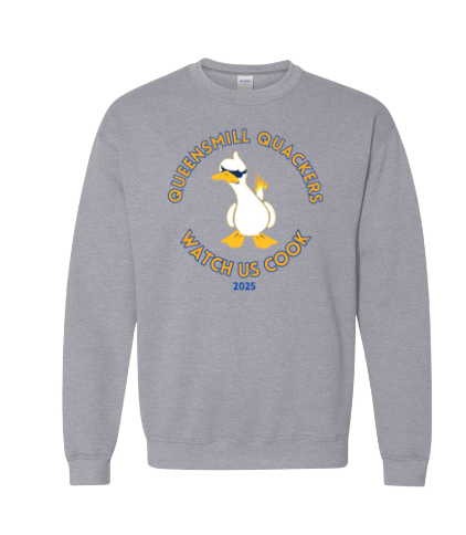Queensmill Quackers Custom Crew Sweatshirt - White or Sport Grey -  3 Designs - Adult & Youth