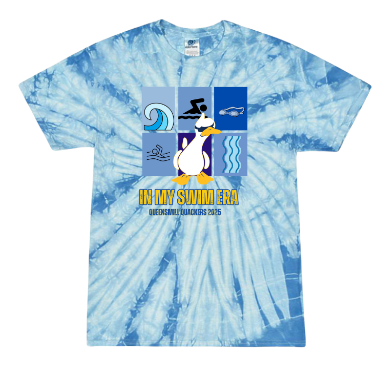 Queensmill Quackers Custom Tie Dye Tee T-Shirt - Yellow or Blue - 3 Design Options - Adult & Youth