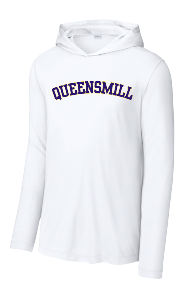 Queensmill Quackers Custom UV Pro Long Sleeve Hoodie Tee - Light Blue or White - 3 Design Options - Adult