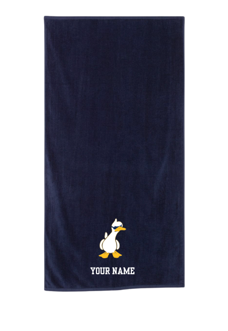 Queensmill Quackers Custom Embroidered Beach Towel- Navy