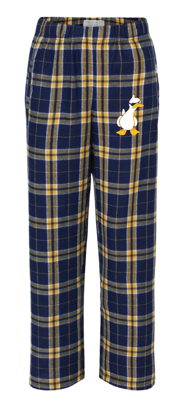 Queensmill Quackers Custom Flannel Pajama Pants - Navy & Gold Plaid - Youth and Adult