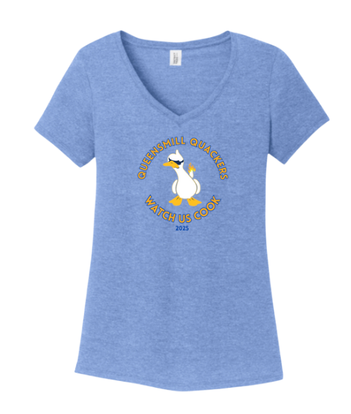 Queensmill Quackers Custom Ladies V-Neck Tee - Maritime Frost or White - 3 Design Options