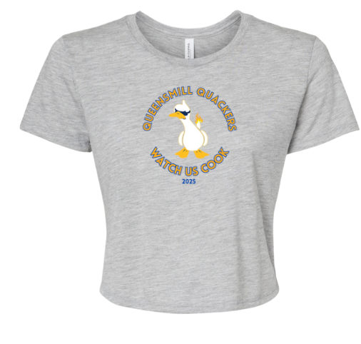Queensmill Quackers Custom Ladies Flowy Crop Tee - White or Athletic Heather- 3 Design Options