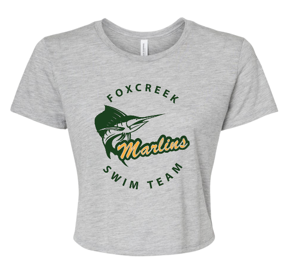 Foxcreek Marlins Custom Ladies Flowy Crop Tee - Stone Heather or Athletic Heather