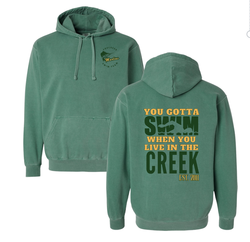 ​Foxcreek Marlins Custom Team Hoodie Sweatshirt - "YOU GOTTA SWIM" - Comfort Colors - Light Green - Adult