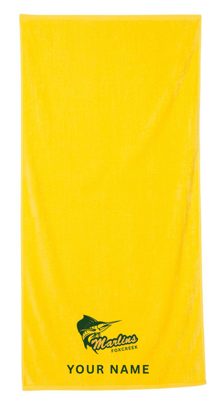Foxcreek Marlins Custom Emboidered Team Towel - Yellow or Forest Green