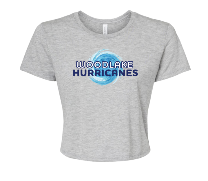 Woodlake Hurricanes Custom Ladies Flowy Crop Tee - White or Athletic Heather