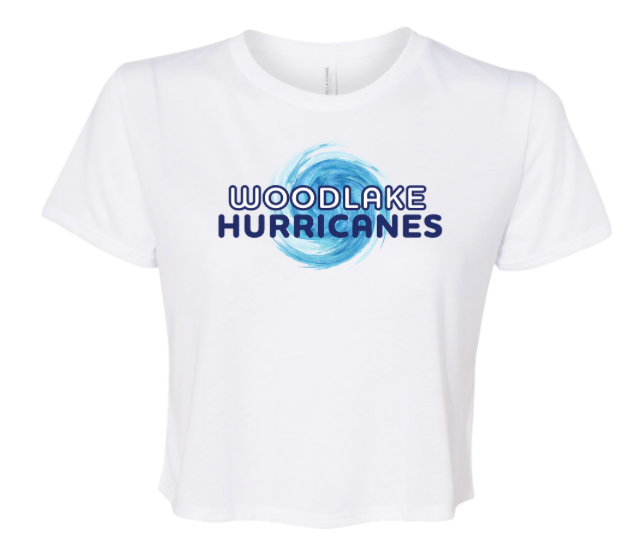 Woodlake Hurricanes Custom Ladies Flowy Crop Tee - White or Athletic Heather