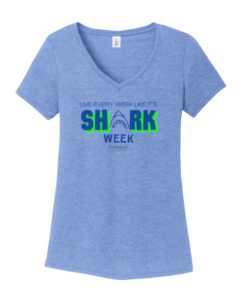 Stonehenge Sharks SHARK WEEK Ladies V-Neck Tee - White or Maritime Blue
