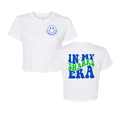 Stonehenge Sharks Custom Team Ladies Flowy Crop Tee - White - 3 Design Options