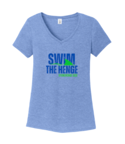 Stonehenge Sharks SWIM THE HENGE Ladies V-Neck Tee - White or Maritime Blue