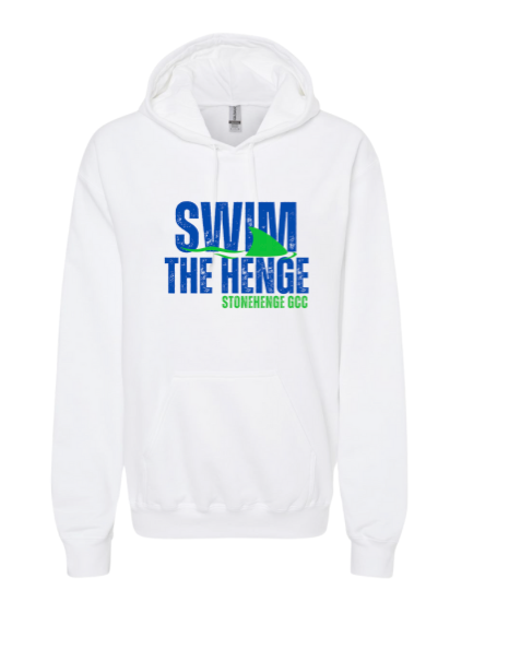 Stonehenge Sharks SWIM THE HENGE Hoodie Sweatshirt - White - Youth & Adult Sizes