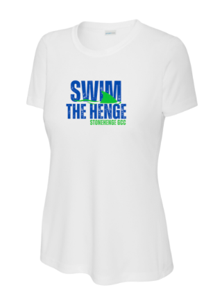 Stonehenge Sharks SWIM THE HENGE Team Ladies & Mens Moisture Wick Tee - White