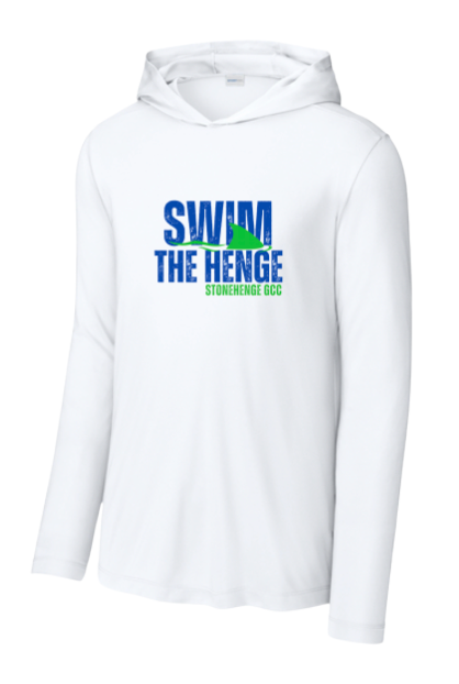 Stonehenge Sharks Custom UV Pro Long Sleeve Hoodie Tee - White - 2 Design Options - Adult