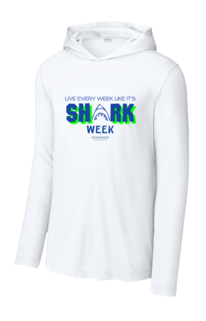 Stonehenge Sharks Custom UV Pro Long Sleeve Hoodie Tee - White - 2 Design Options - Adult