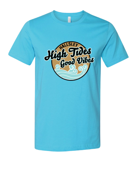 Hallsley High Tides Custom Team T-Shirt - Turquoise - 4 Design Options - Adult