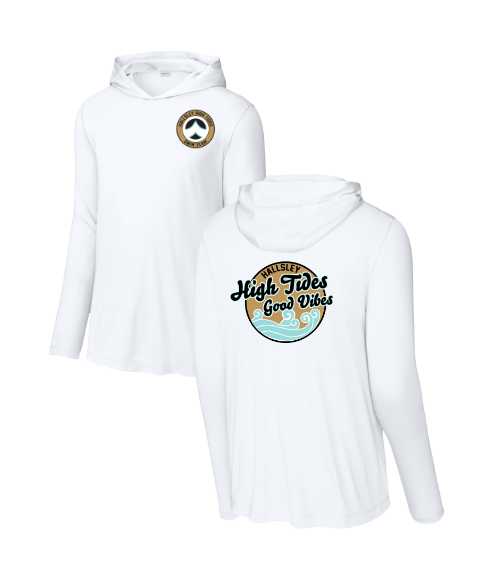 Hallsley High Tides Custom UV Pro Long Sleeve Hoodie Tee - White or Black - 4 Design Options - Adult