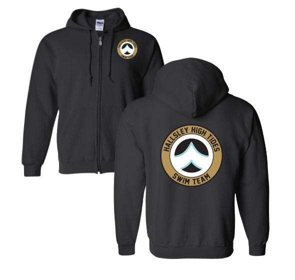 Hallsley High Tides Custom Team  ZIP UP Hoodie Sweatshirt - Black - 4 Design Options - YOUTH