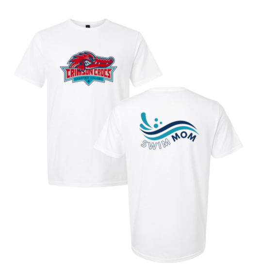 Charter Colony Crimson Crocs "Swim Mom" Team T-Shirt - White or Heather Red - Adult Sizes
