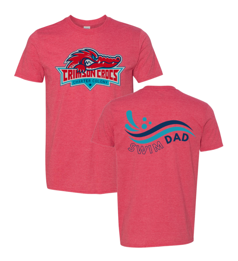 Charter Colony Crimson Crocs "Swim Dad" Team T-Shirt - White or Heather Red - Adult Sizes