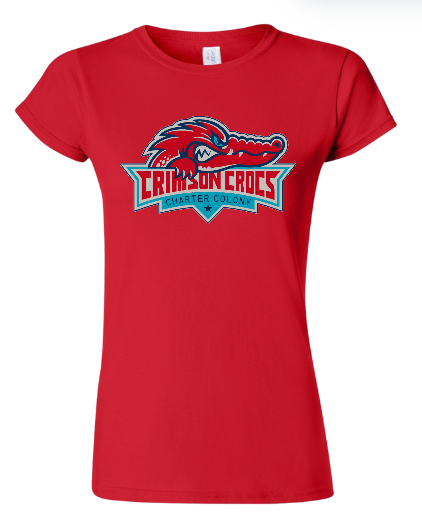 Charter Colony Crimson Crocs Ladies Team T-Shirt - White, Black or Red - Charter Colony Team Logo