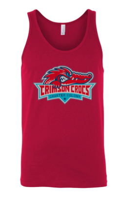 Charter Colony Crimson Crocs Team Unisex Jersey Tank Top - White or Red - 3 Design Options - Youth & Adult Sizes