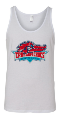 Charter Colony Crimson Crocs Team Unisex Jersey Tank Top - White or Red - 3 Design Options - Youth & Adult Sizes